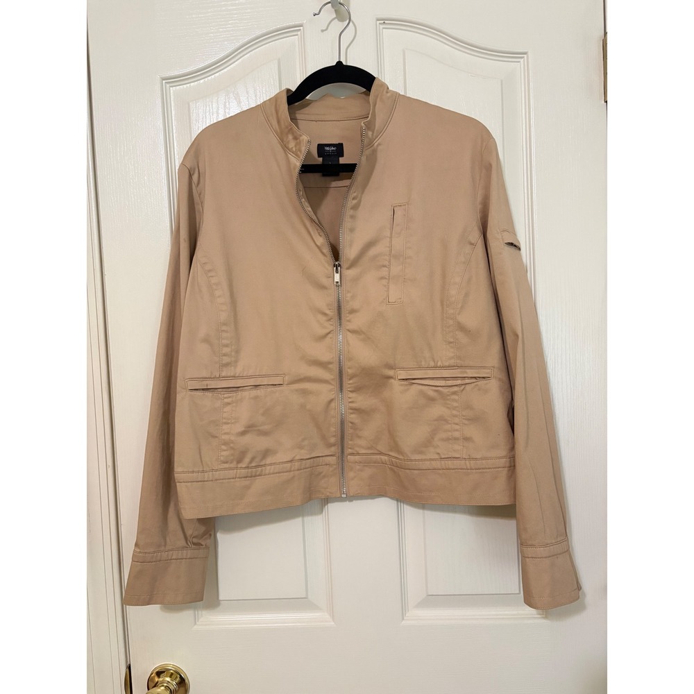 Mossimo Stretch Womens Tan Khaki Full Zip Bomber Jacket Mock Neck Large RN 17730